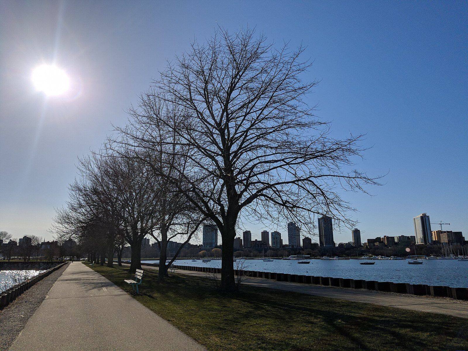 Lakefront path and the Milwaukee skyline on Lake Michigan